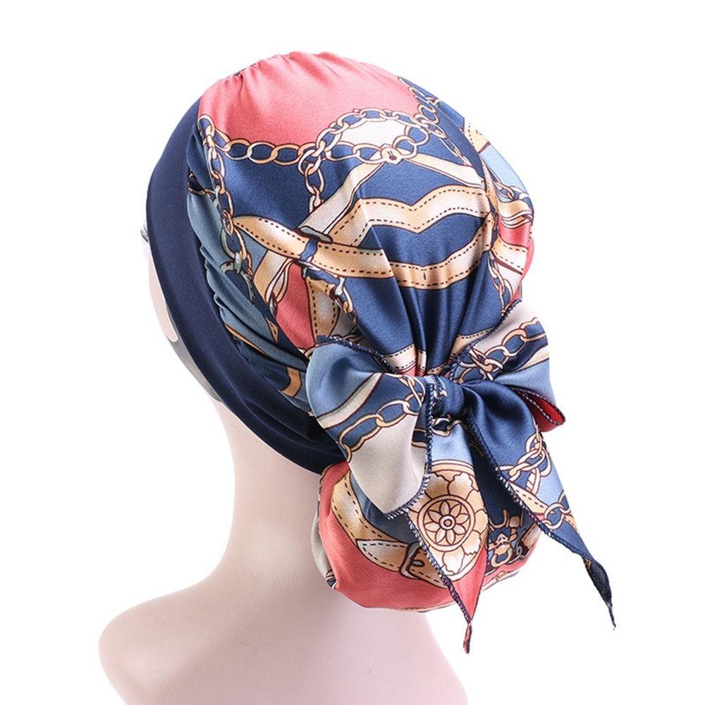 Ethnic Style Nightcap Hijab Wrap Hat Sleep Cap Elastic Hair Band Silky Bonnet Turban Cap Head Scarf