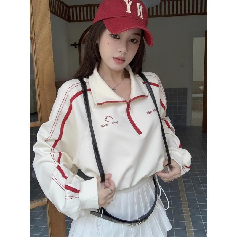 Свитшот на молнии Осень Женская Повседневная Куртка Дизайнерская Осень Последняя Большого Размера С Длинным Рукавом На Шнурке Короткий Топ