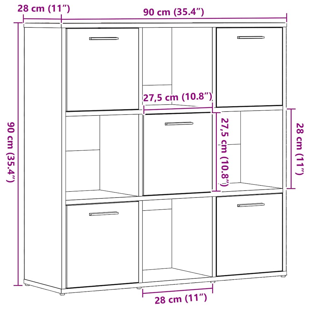 Bookshelf Black Oak Look 90 x 28 x 90 cm Engineered Wood