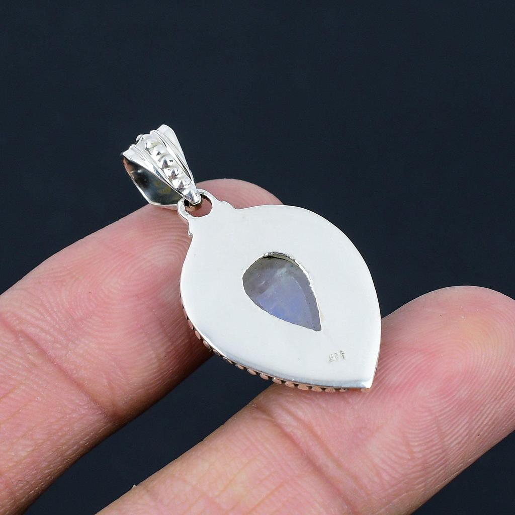 Natural Rainbow Moonstone Gemstone Pendant, 925 Sterling Silver, Handmade Moonstone Gemstone Pendant Jewelry Gift For Valentine's Day