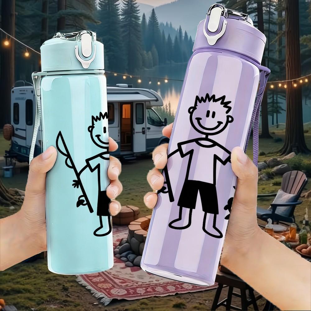 1PC Stick Figure Warrior Simple Drawing Print 750ml Color Plastic Sports Water Bottle Leakproof Flip Straw Lid Suitable for Sports Office Home Use