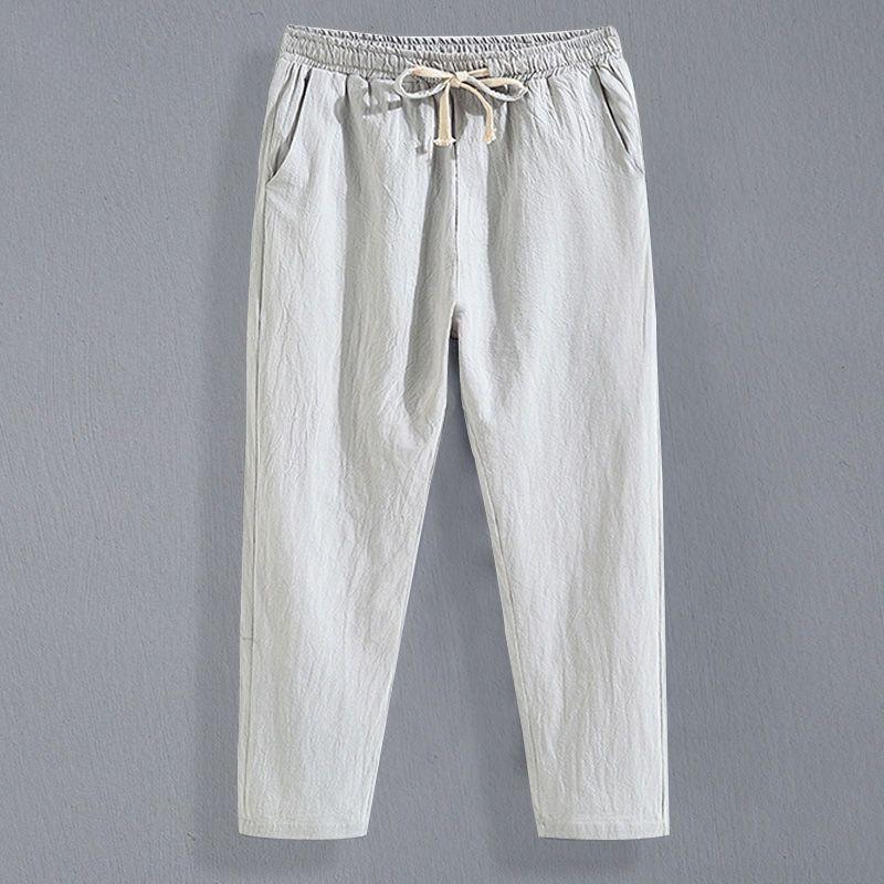 9-point Men Summer Thin Sports Straight Cylinder Pants Cotton Linen Material Casual Long Pants Men Beach Pants