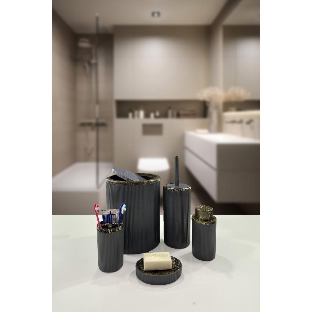 Auaro, набор из 5 круглых предметов для ванной комнаты, покрытый бамбуком в белые полоски