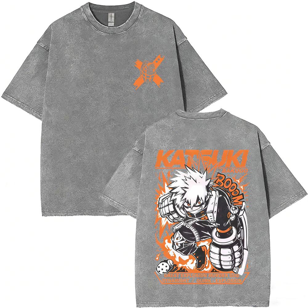 Anime My Hero Academia Shoto Todoroki Vintage Washed Tshirt Men Women Casual Retro Oversized T Shirts Cartoon Harajuku Tshirts