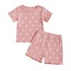 Baby Toddler Girl Bow Ribbed Outfit Lettuce Trim Short Sleeve Tops Elastic Waist Shorts 2 Piece Summer Set