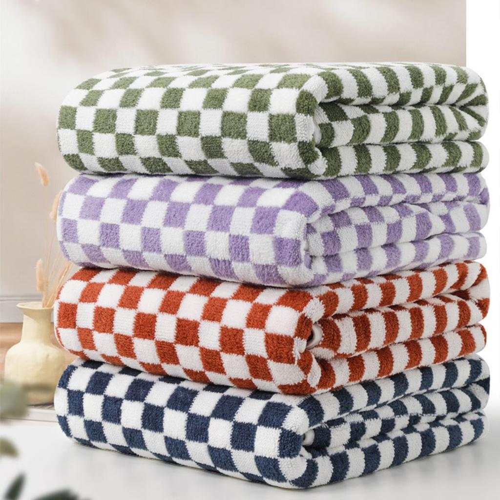 Bath Towels Checkered Bath Towels, Ultra Soft Velvet Towels Highly Absorbent Wash Cloths Quick Drying Towels For Bathroom, Gym