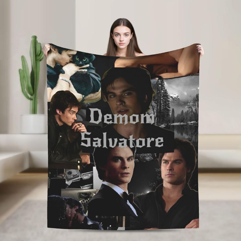 The Vampire Diaries Damon salvatore Blanket Print Plush Throw Blanket For Home Decor Travel Office Flannel Bedspread Bed Cover