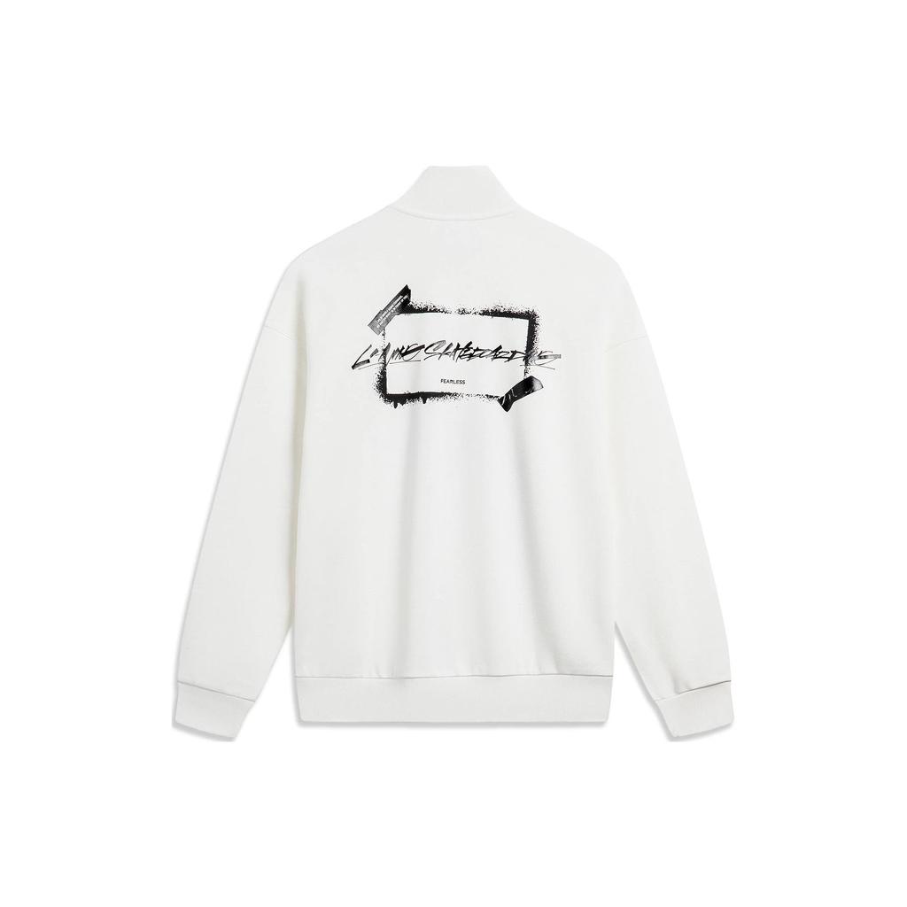 Li Ning X Og_Slick Collaboration Letter Stand Collar Pullover Sweatshirt Unisex Sweatshirt Off-White AWDT445-3
