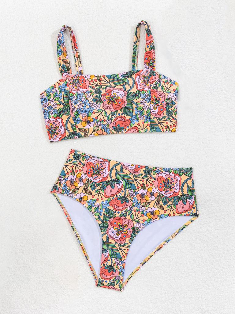 Женский купальник, маленький цветочный сексуальный бикини с открытой спиной и высокой талией, пляжная одежда, купальные костюмы