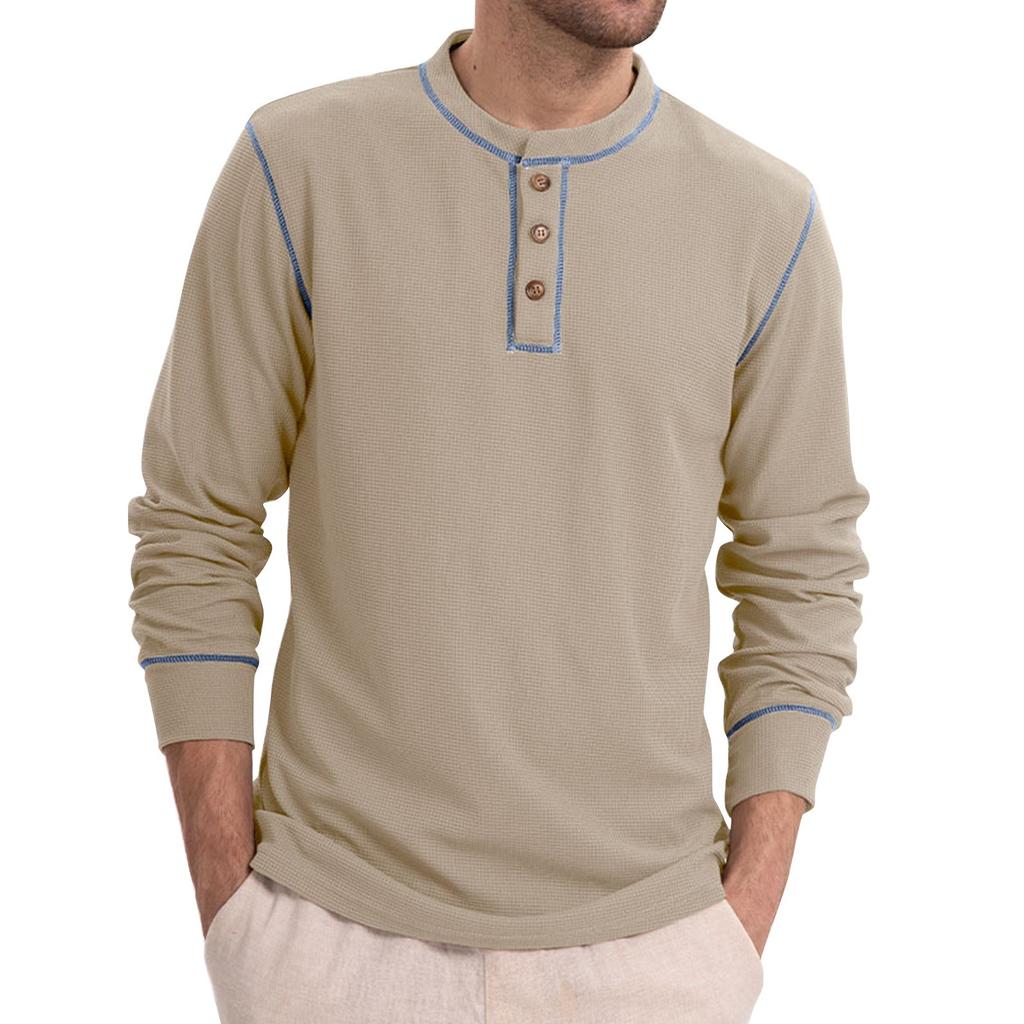 Мужские весенние однотонные ретро-топы с длинным рукавом на пуговицах, мужские повседневные модные топы