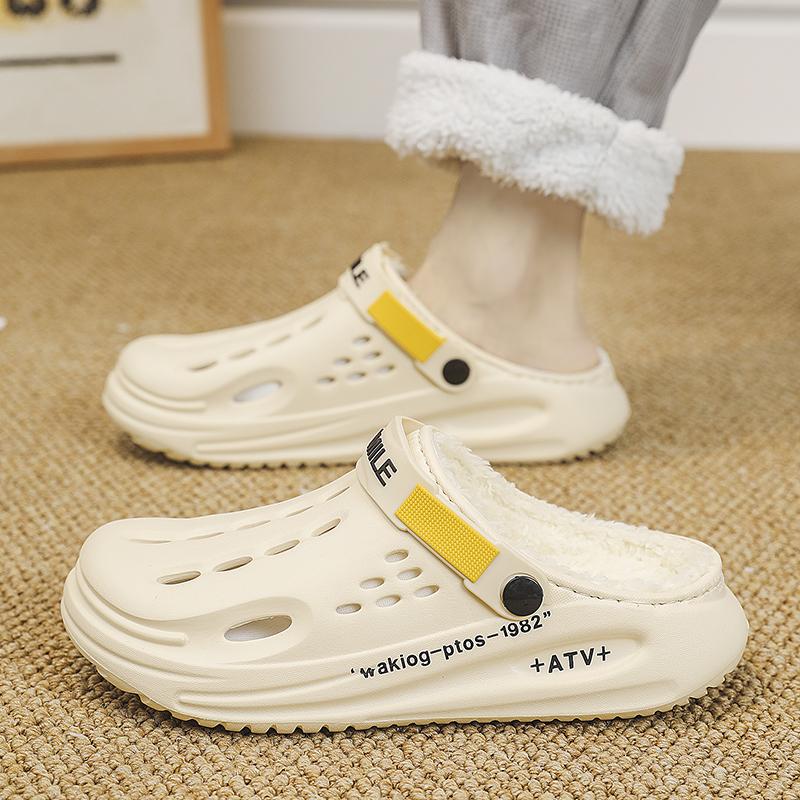 Модные зимние мужские тапочки, теплые пушистые тапочки, мягкие домашние хлопковые туфли для спальни, шлепанцы из ЭВА-пуха, повседневные удобные плюшевые сабо 38-45