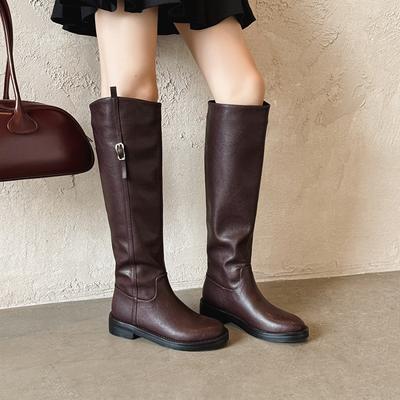 Модные универсальные высокие сапоги в стиле ретро 2025 осень-зима новые с круглым носком на толстом каблуке сапоги-чулки рыцарские повседневные женские сапоги