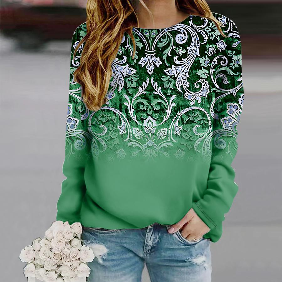 Топы для женщин с принтом листьев старинных деревьев, круглый вырез, длинный рукав, футболка, осенний повседневный тонкий пуловер, женский топ с длинным рукавом