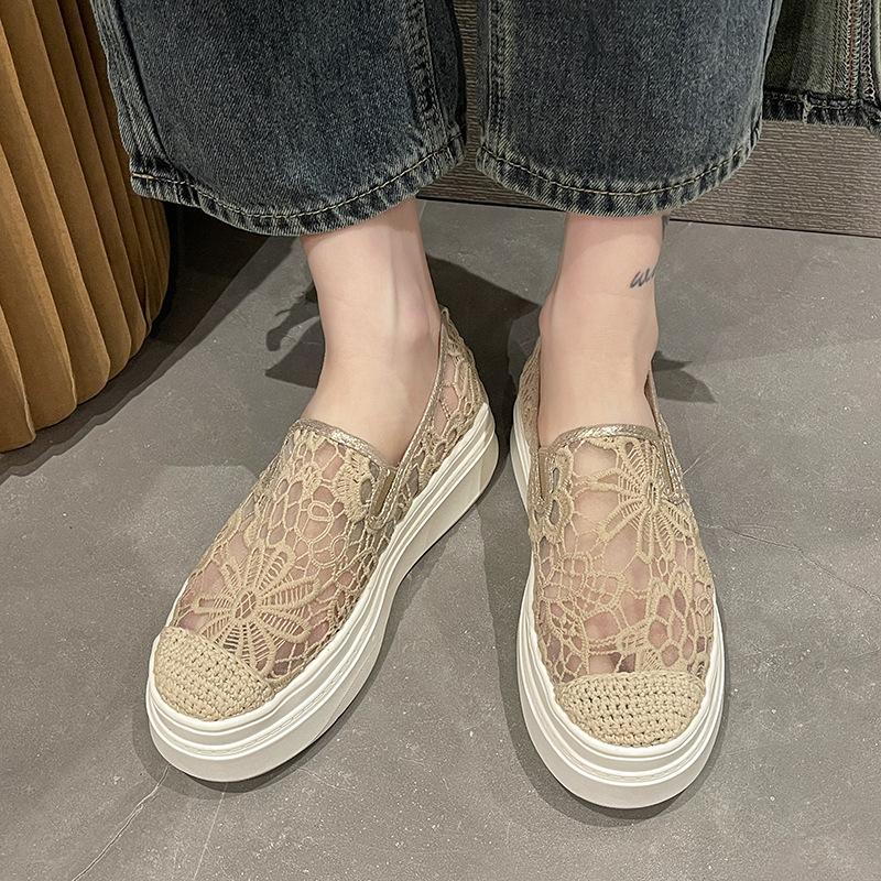 Летние туфли для рыбалки на толстой подошве, повседневные сетчатые дышащие плоские туфли, закрытые мокасины с каблуком 7 см