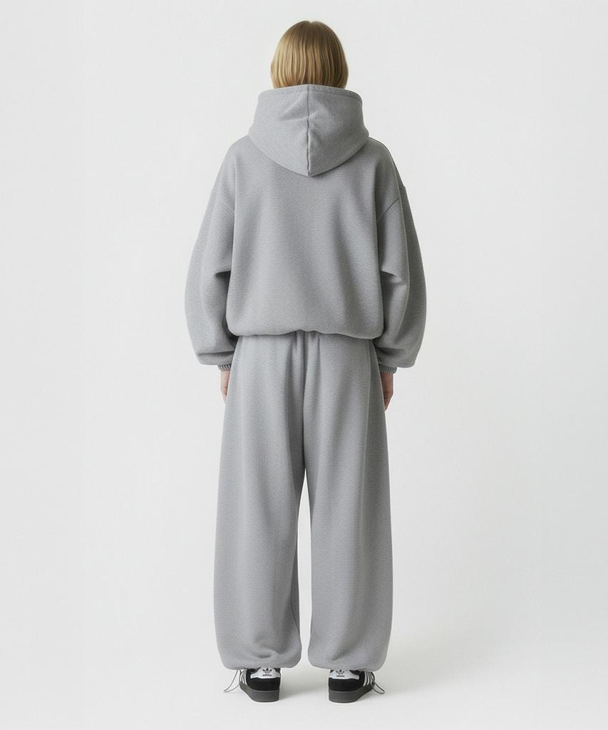 PRINOAR [Fleece Lined] Small Slow And Soft String One-Pleat Wide Pants - Melange