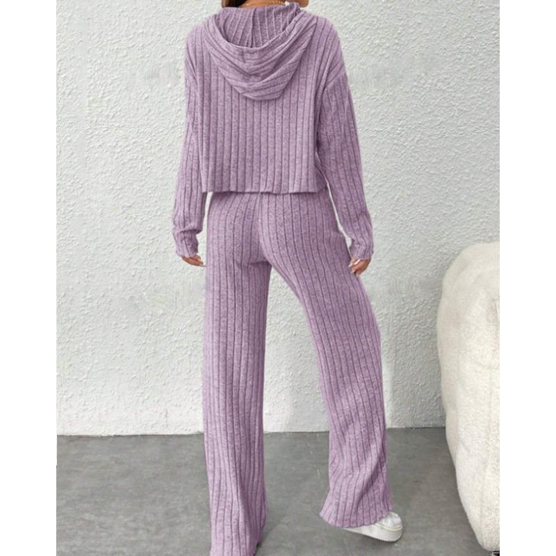 JKASHDK Женская мода повседневная весна осень однотонный принт длинный рукав с капюшоном брюки брюки костюмы