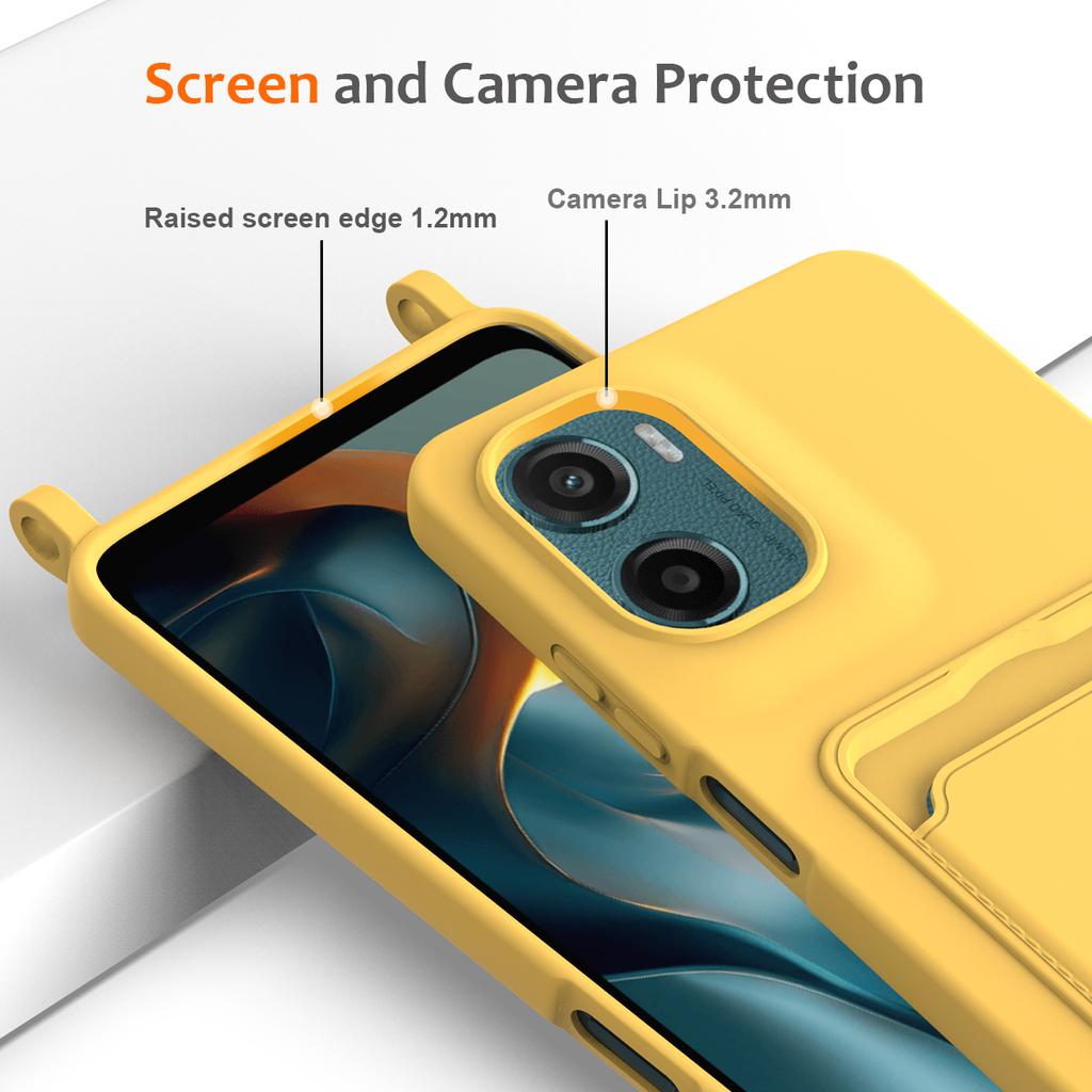 Для Motorola Moto E15 4G/Motorola Moto G05 4G Чехол Жидкий силикон Держатель для карт Задняя крышка телефона со шнурком