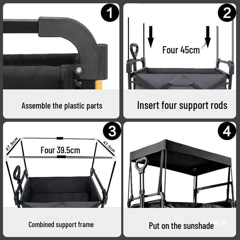 Складная походная тележка с навесом от солнца, тентом и аксессуарами для детей