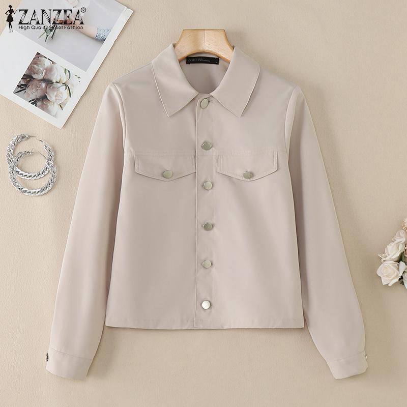 ZANZEA Женская повседневная блузка-кардиган с отложным воротником и длинными рукавами