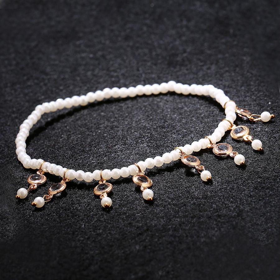 1 шт. женская мода тонкий элегантный браслет с жемчугом и кристаллами с бахромой и эластичной цепочкой для ног