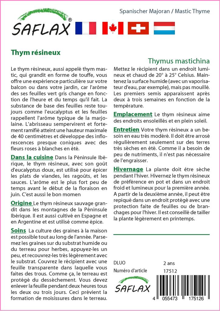 SAFLAX Подарочный набор - Тимьян мастиковый - 250 семян - С подарочной коробкой, карточкой, этикеткой и субстратом для горшков - Тимьян мастихина