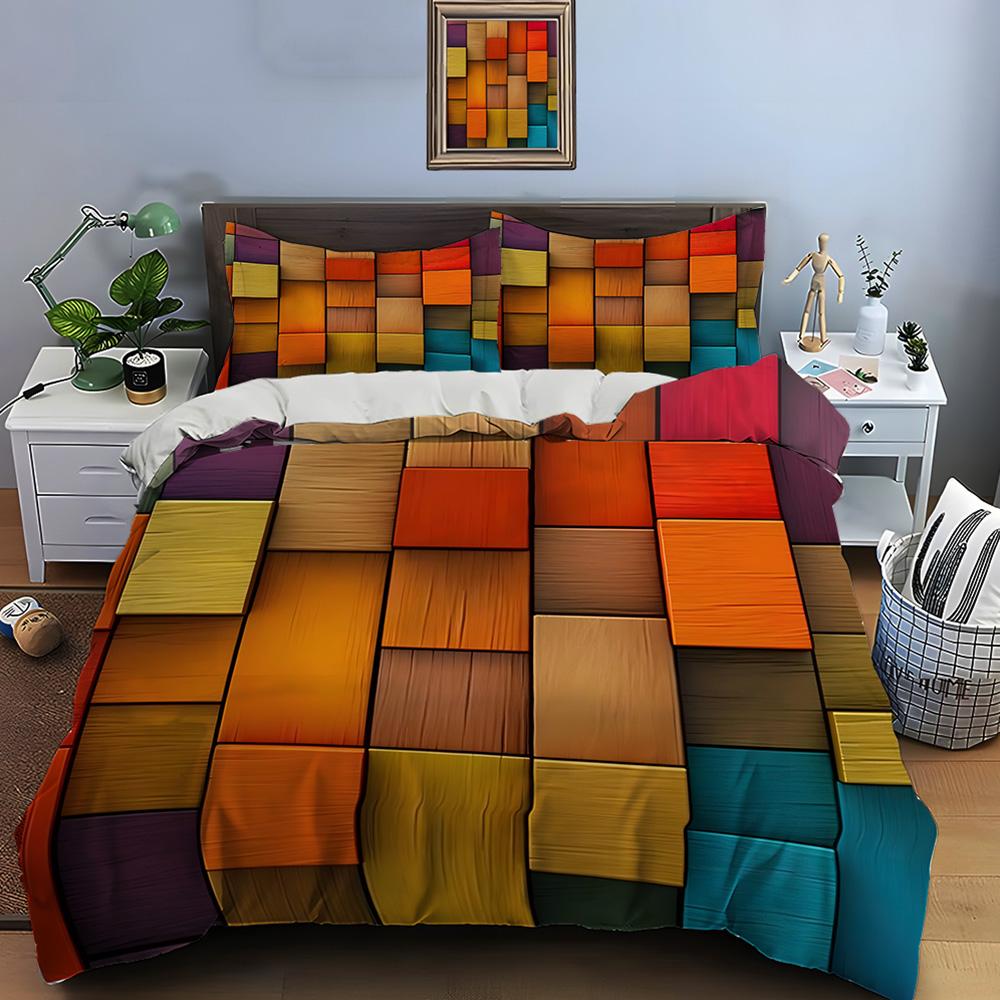 3D Honeycomb Square Gradient Color Print Bedding Set Duvet Cover 1 Duvet Cover 2 Pillowcases Adult and Kids Bedding Set Luxury