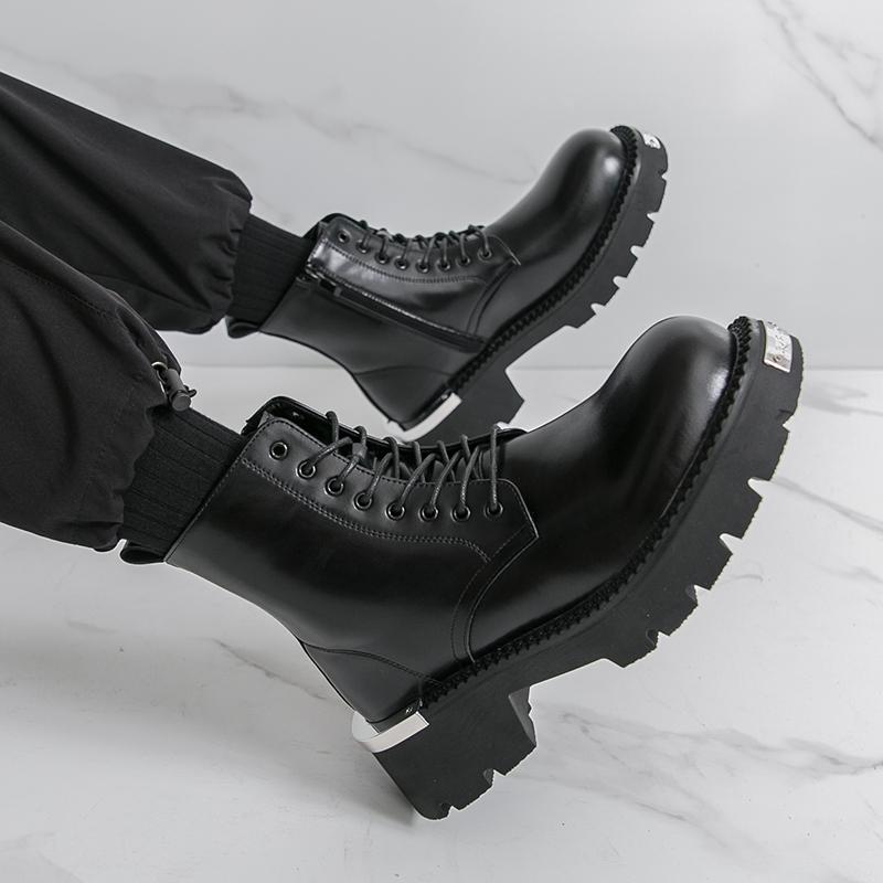 Men’s Retro Punk Thick Sole Platform Boots Cool Elevator Boots Black Brown Motorcycle Boots High Boots Plus Size