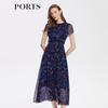 PORTS Women's Printed Short Sleeve Long Dress