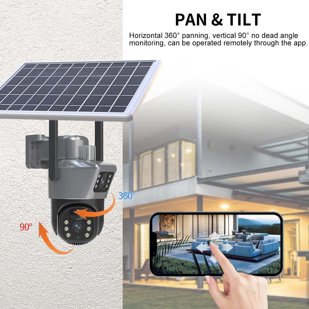 4K 8MP WiFi Solar Outdoor Dual Lens PTZ Video Surveillance Security Protection PIR Human Detection Smart Home CCTV Camera
