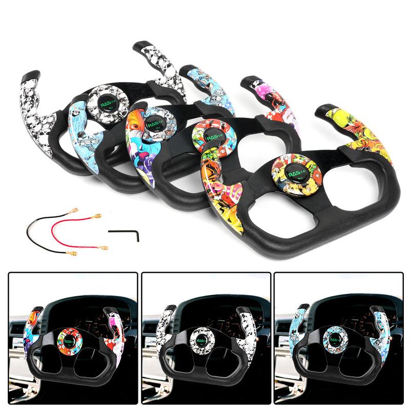 RASTP-12.8"/325mm Racing Steering Wheel 6 Bolts Multicolored Graffiti Pattern Sim Drift Racing Steering Wheel D Shape STW046