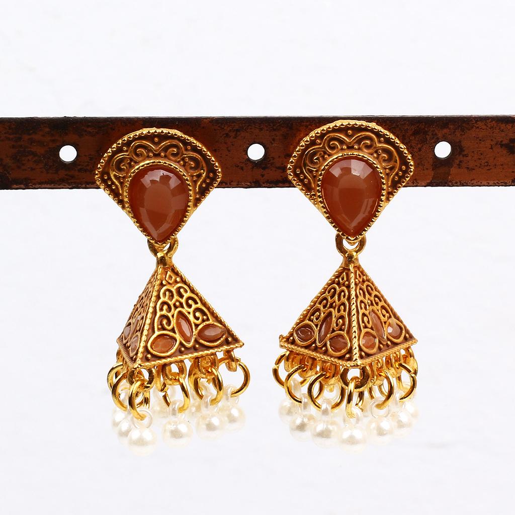 Exaggerated Diamond-encrusted Pearl Pendant Earrings Wind Earrings Retro Bohemian Style Eid Al-Fitr Lasser Bairam