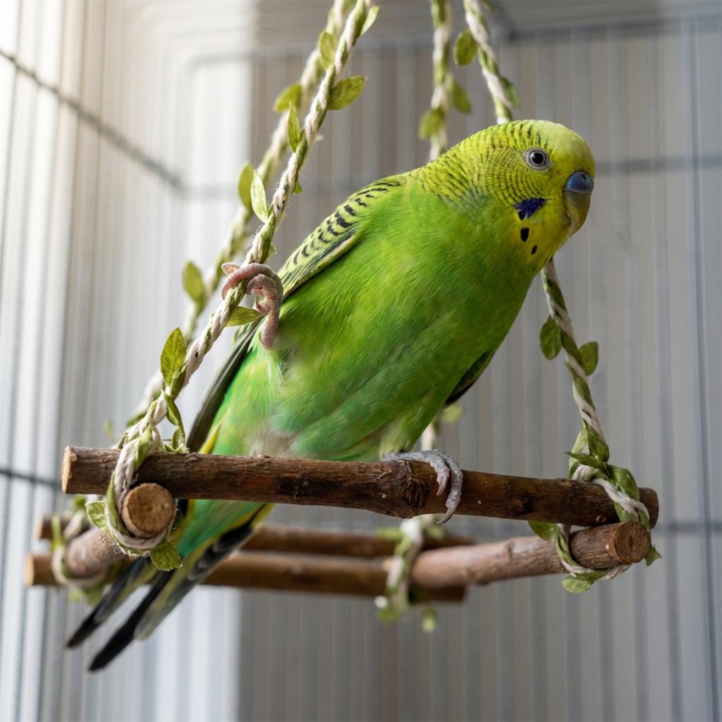Parrot Wooden Swing, Peony Budgie Climbing And Sharpening Toy, -bitewood Rattan Hanging Ring Interactive Play.