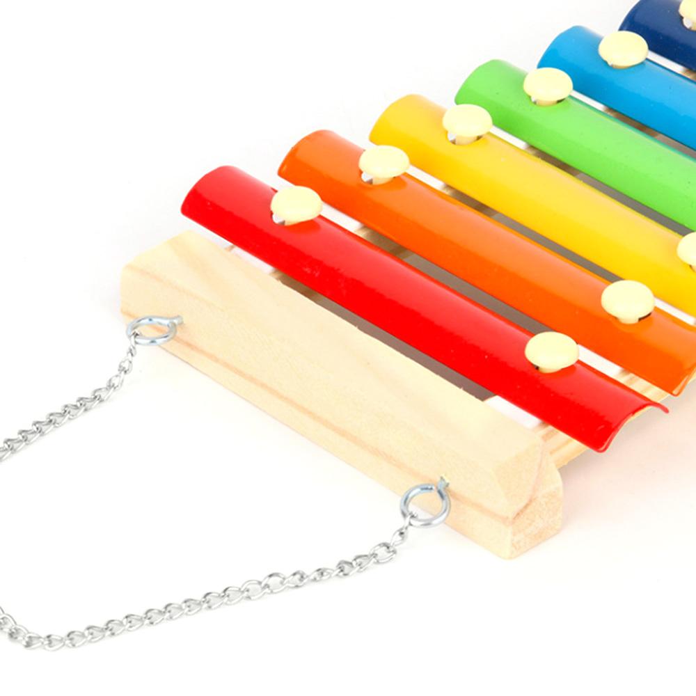 Bird Chicken Xylophone Toy Wooden Colorful Hanging Suspensible Bird Cage Accessories Musical Toy with 8 Keys Bird Training Play