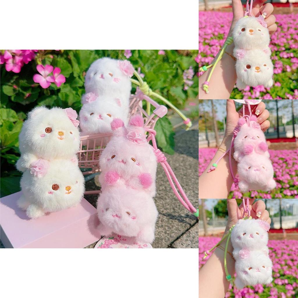 Sakura Season Cat Bear Rabbit Animal Plush Keychain With Hanging Strap For Bag Decor