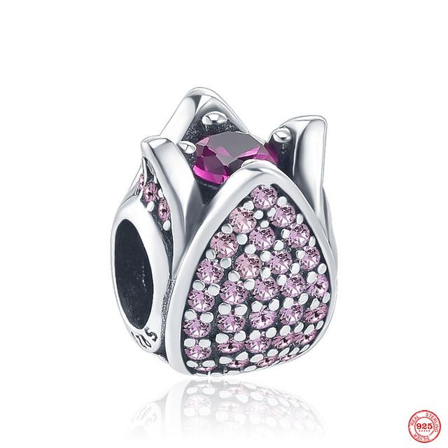 Новый розовый кулон в форме бабочки с цветком, подвеска из бисера, модный оригинальный браслет из стерлингового серебра 925 пробы для женщин, ювелирные изделия своими руками, подарок