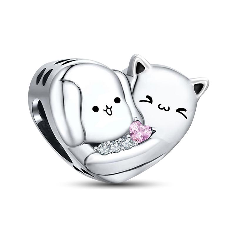 Медные подвески Циркон Розовое Сердце Любви Шармы Бусины Подходят для Оригинального Браслета Пан Браслеты DIY Ювелирные Изделия Для Женщин