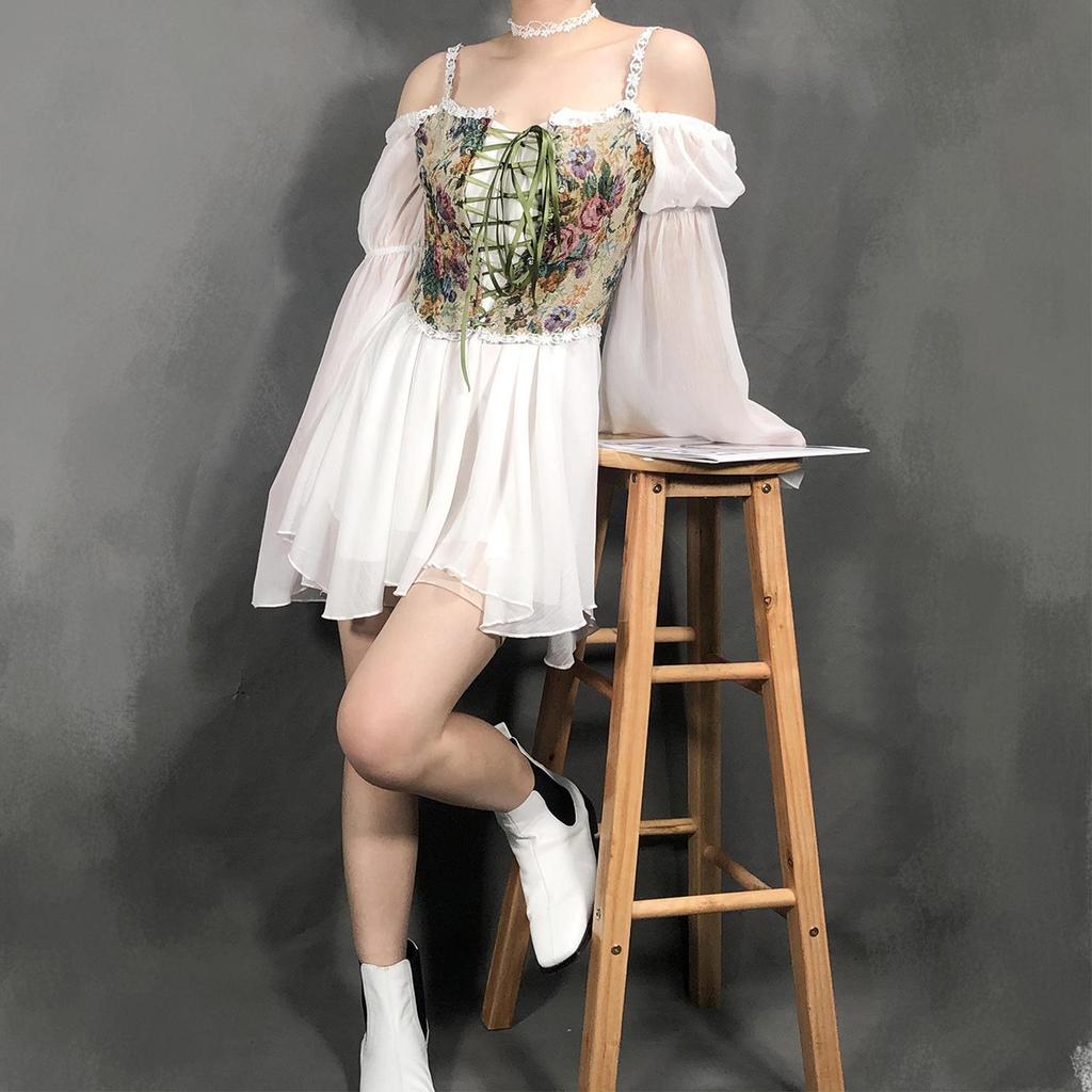 Женский французский ретро кружевной боди-корсет на завязках