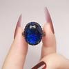 Dark Imitation Emerald Ring Female Black Gold Plated Princess Diana Red Stone Sun Flower Live Blue Diamond Ring