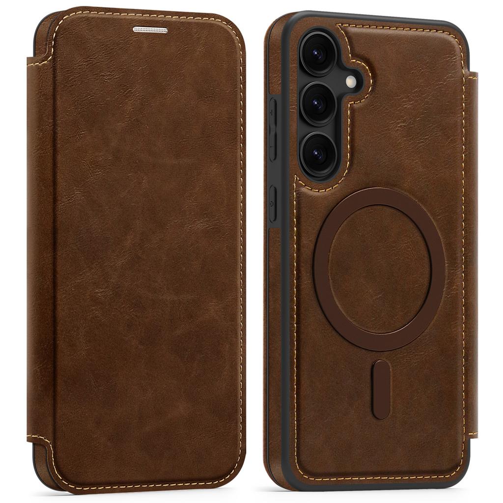 For Samsung Galaxy S24+ Case Compatible with MagSafe RFID Blocking Card Holder Leather Phone Cover