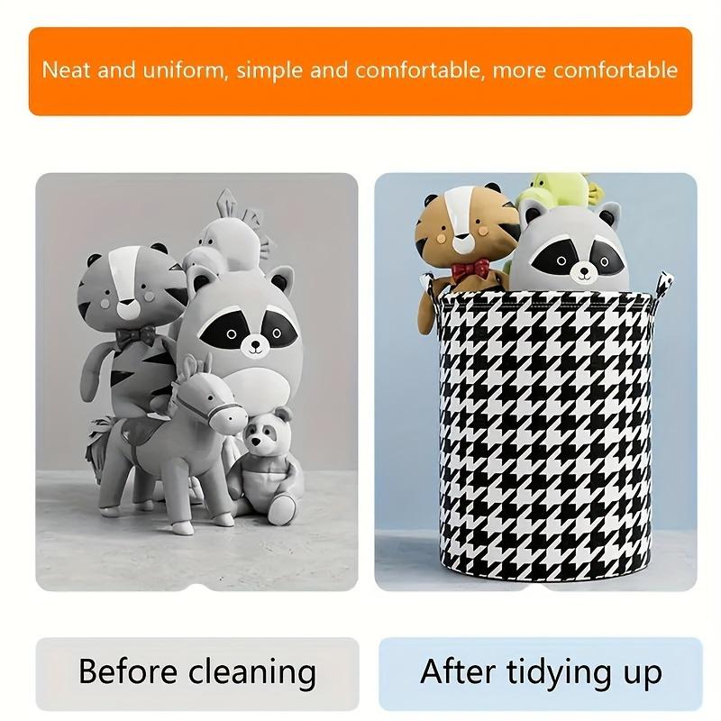 1pc Classic Houndstooth Fabric Storage Basket with Handles, Foldable Multipurpose Laundry Hamper for Toys and Clothes, Home Organization Container