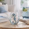 Unique Coastal Style Drinking Glass 12oz Octopus Water Cup, Embossed Design, Hand Painted Marine Handcrafted Deep Sea Pattern Tumbler for Ocean Lovers