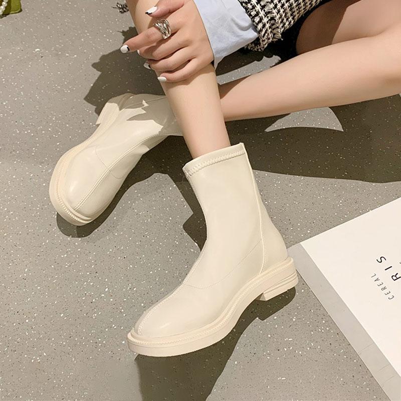 Модные женские ботильоны осень 2024 новые короткие сапоги из искусственной кожи на платформе женские плоские круглые носки на молнии белые сапоги Botas De Mujer