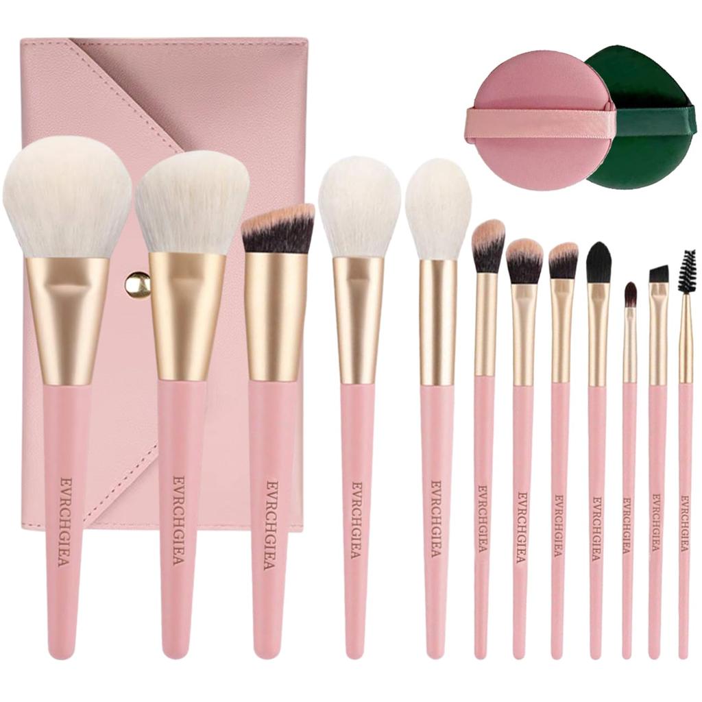 Makeup Brush Set with Cosmetic Premium Fiber Makeup Brush Includes Concealer Eyeshadow Foundation and More for Everyday Use 12-Piece Pouch, Bristles,