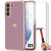 Case for Samsung Galaxy S21 - Purple - Shockproof - Heart Pattern - 2 Tempered Glasses Included