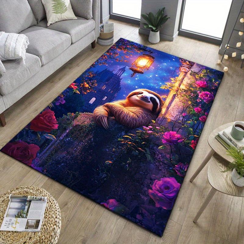 Charming Sloth and Roses Area Rug for Cozy Living Spaces - Unique Animal Design Carpet | Home Furnishings Skid resistant carpet