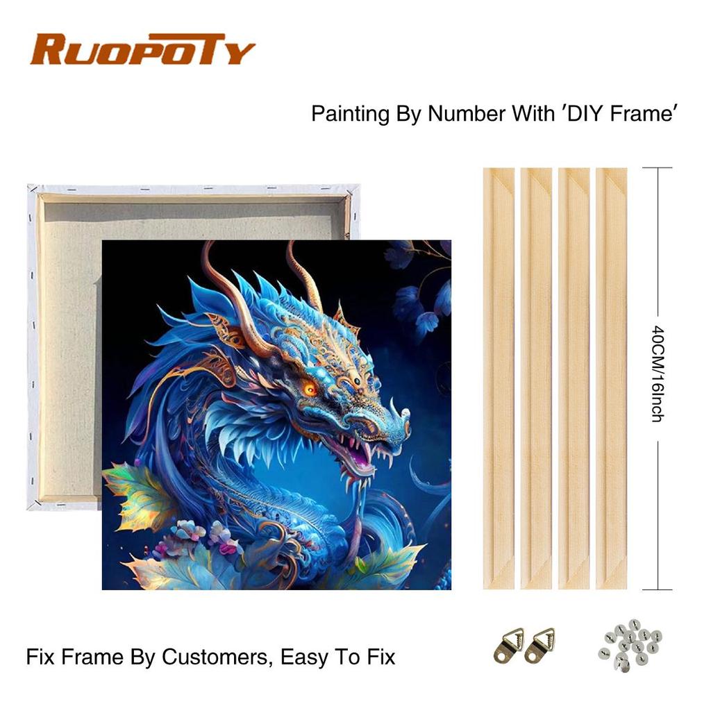 Frame Painting By Numbers Kits Dragon Animals Picture Drawing By Numbers For Home Decoration 40x40