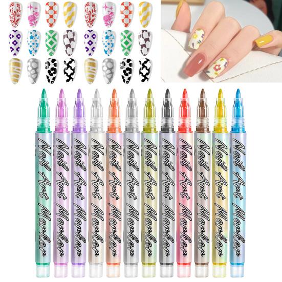 Набор 12 цветов ручек для нейл-арта Yousheng 3D маркеры для нейл-арта, лаковые ручки, быстросохнущие, для граффити, точек, рисования, лайнер-кисть для DIY нейл-арта