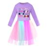 Kids Girls Anime Cartoon POP Singer Super Star Rumi Zoey Mira Print Mesh Rainbow Round Neck Casual Cotton Dress