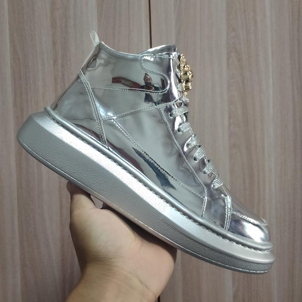 Мода Горячая Мода Блеск Мужские Золотые Туфли Роскошный Бренд Кроссовки Мужские Хип-Хоп Дизайнерские Обувь для Скейтборда Повседневные Кроссовки с Высоким Верхом Мужские