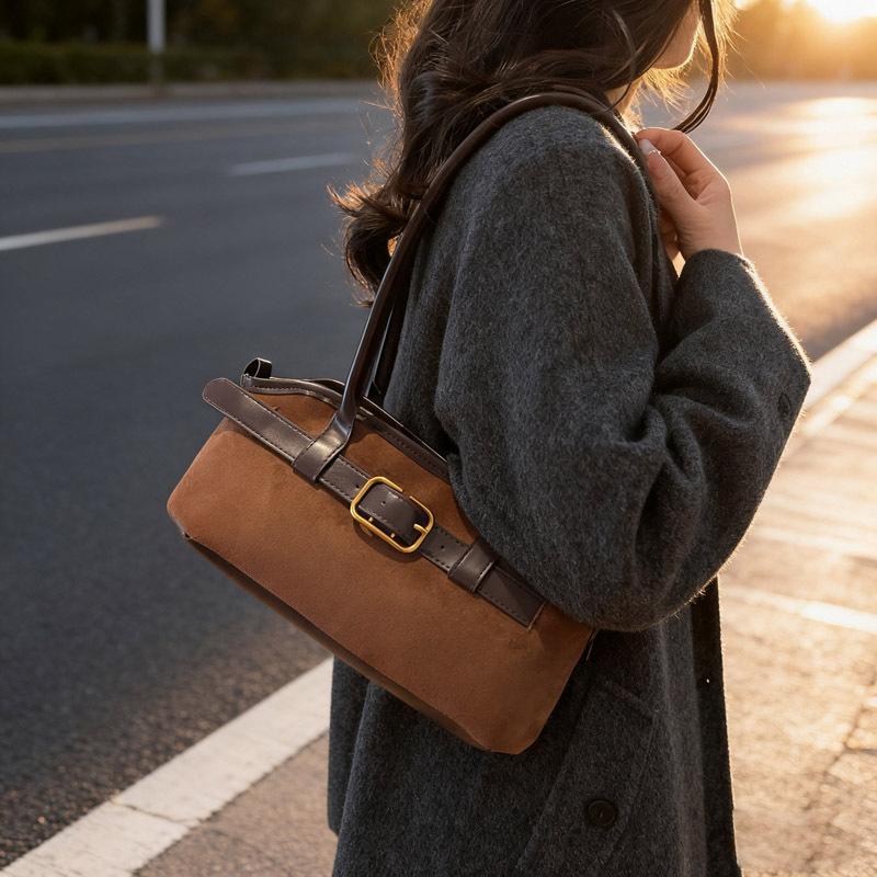 Women Large Capacity Lazy Vintage Suede Texture Daily Commute Tote Shoulder Bag